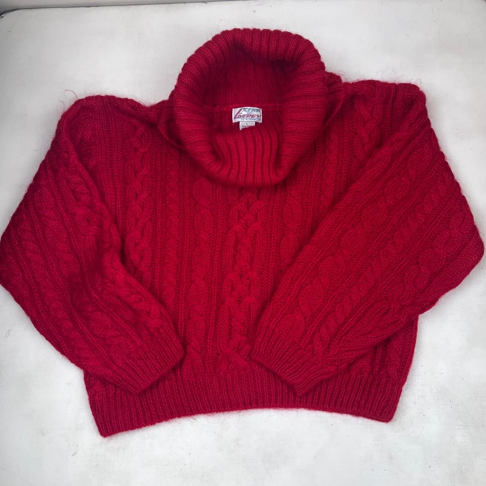 Vtg 1980s Red Cropped Mohair Blend Sweater Large Extra Energy De Rotchild Cozy